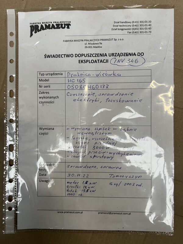 Pralnicowirówka wolnostojąca wysokoobrotowa IPSO HC-165 (INV:346)